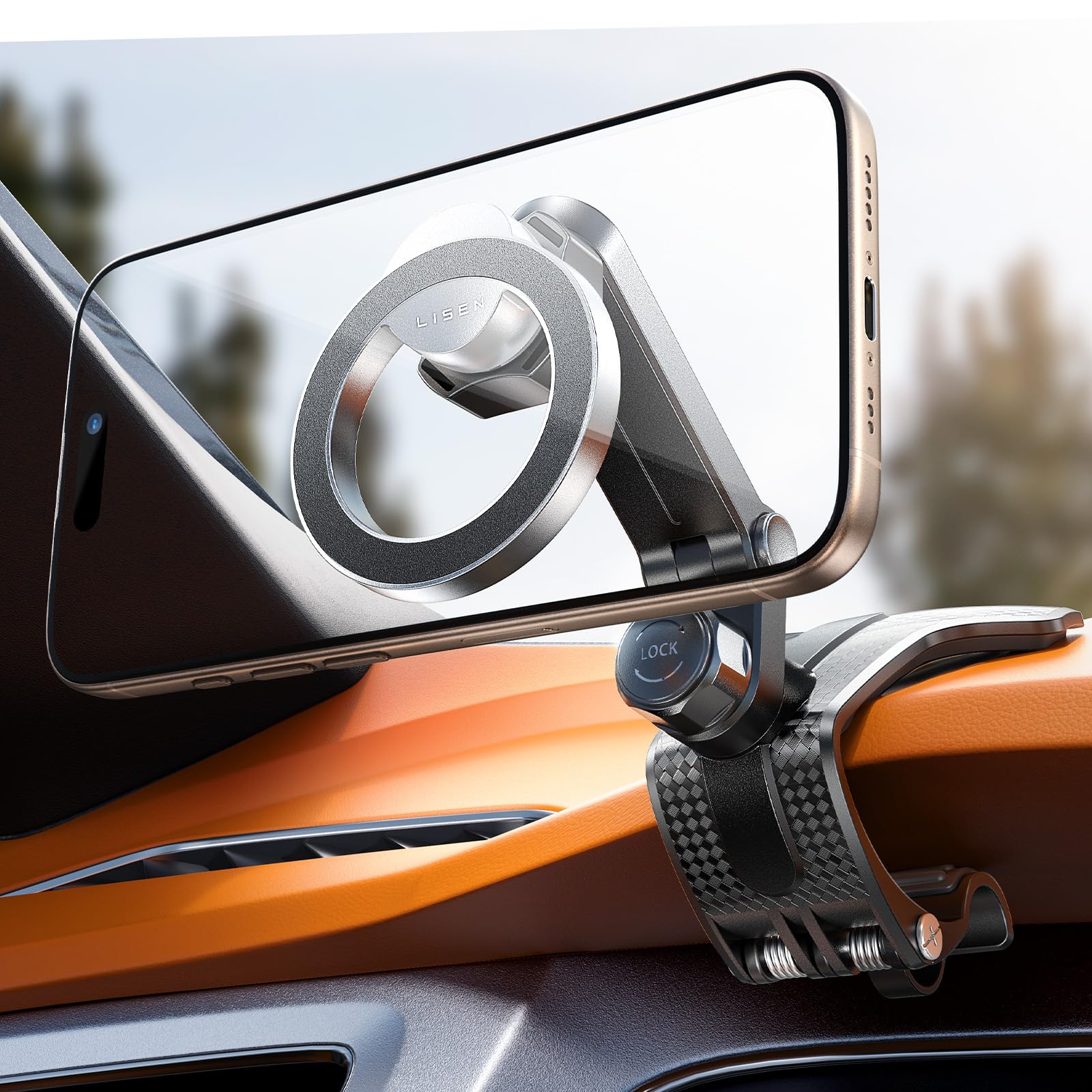 Photo 1 of 360 Degree Rotation Dashboard Car Phone Holder, Clip on Dashboard Cell Phone Holder for Driving Navigation, Magsafe Magnetic Car Mount for Rearview Mirror, MagSafe Dash Mount for iPhone 16 15 14 13 12
