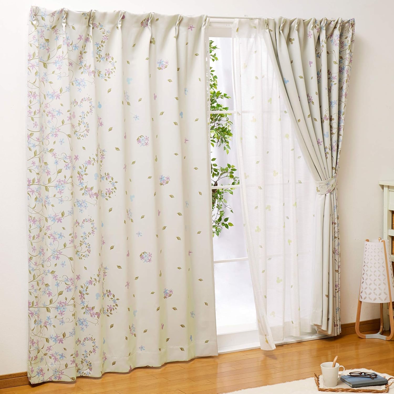 Amazon Disney ディズニー ミッキー リーフ 2級 遮光 カーテン レースカーテン 4枚セット ブルー 幅100ｘ178cm丈 Sb 423 カーテン オンライン通販