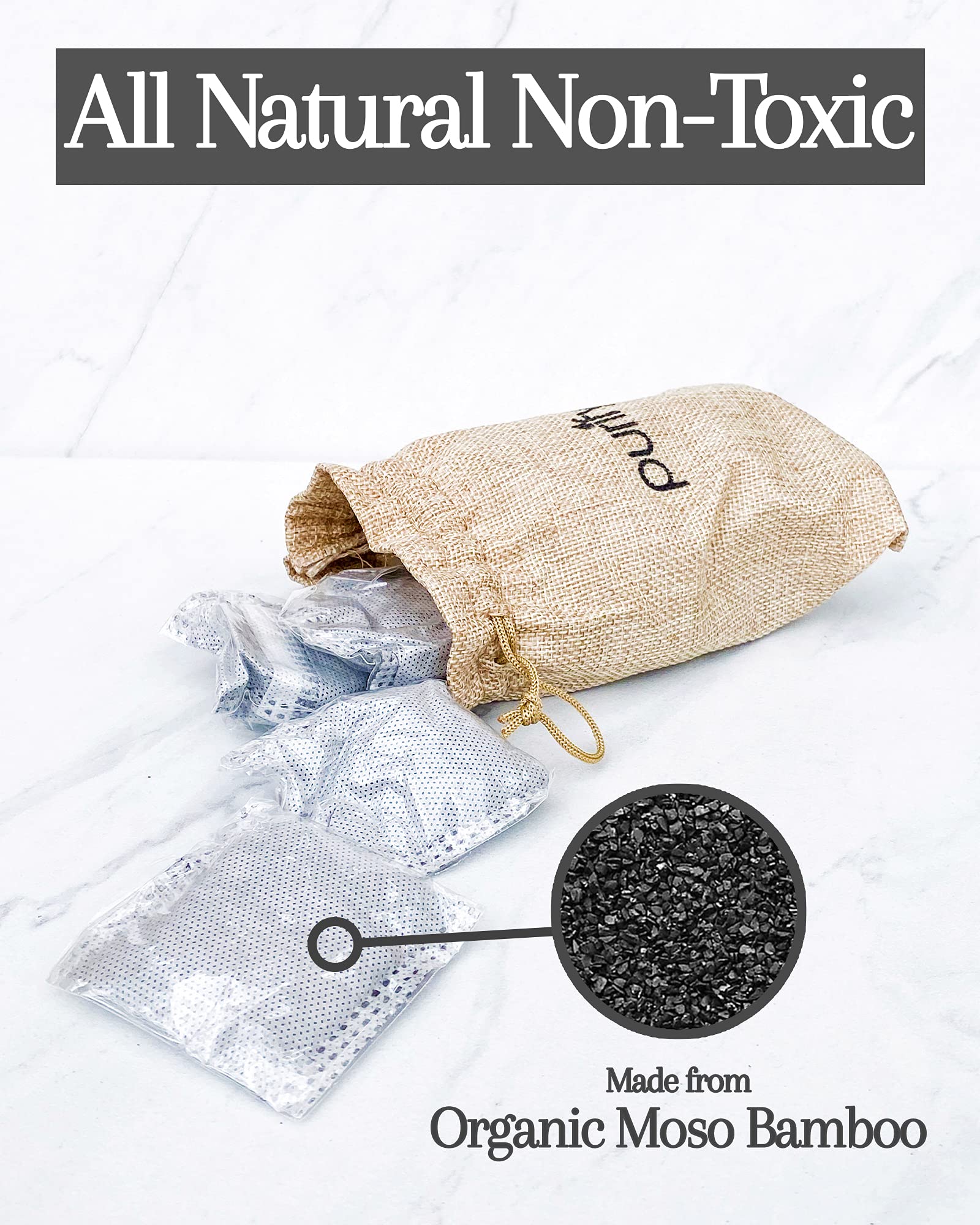 100% Natural Bamboo Charcoal Air Purifying Bag - Set of 12 Carbon Filters, Deodorizer Bags, Odor Absorber for Diaper Pail, Trash, Shoes, Closets, Cars, Fridge, Pets House, Kitchen, Home by purifyou