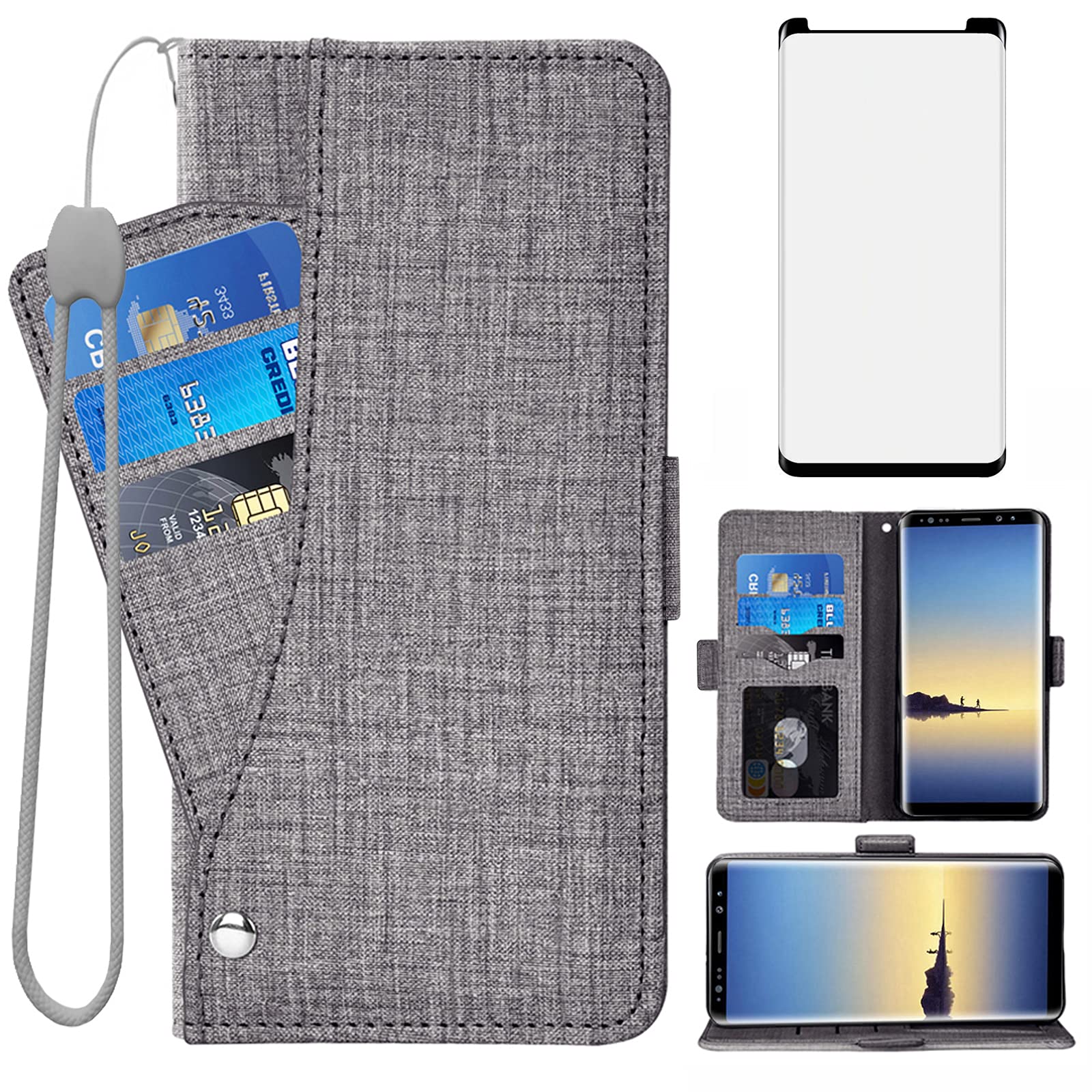 Asuwish Compatible with Samsung Galaxy Note 9 Wallet Case Tempered Glass Screen Protector and Leather Flip Cover Card Holder Cell Accessories Phone Cases for Galaxies Gaxaly Glaxay Note9 Not S9 Black