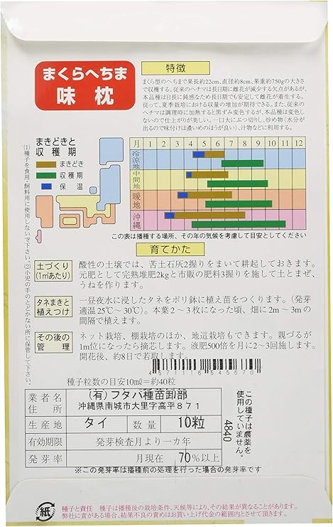 Amazon フタバ種苗 うちな 交配 まくらヘチマ 味枕 種 小袋詰 10粒 野菜