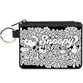Buckle-Down Peanuts Wallet, Coin Purse, Snoopy Poses and Daisy Flowers Collage Black Grays White, Canvas