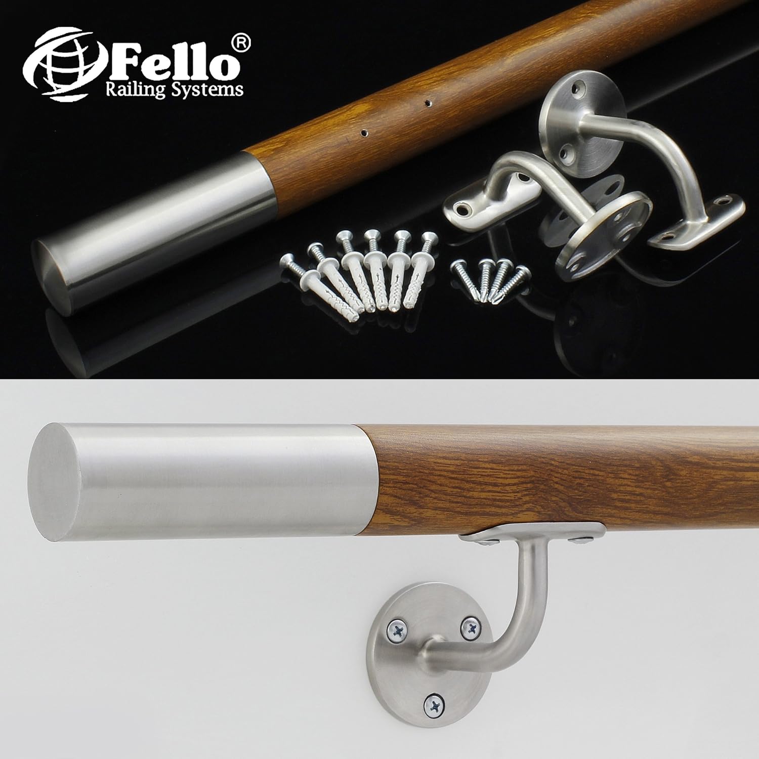 Fello Handrail Stainless Steel Golden Oak Staircase Bannister