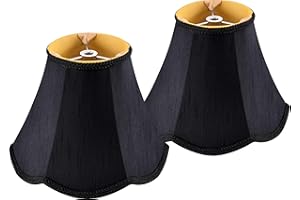 GO&SO GOSO Small Black Lamp Shades, 4×8×6.4 IN Spider, Set of 2 MIni Scalloped Lampshades for Table Lamps & Wall Lampshade Replacement,Natural Faux Silk Boho Lamp Shade for Bedroom/Dining Room