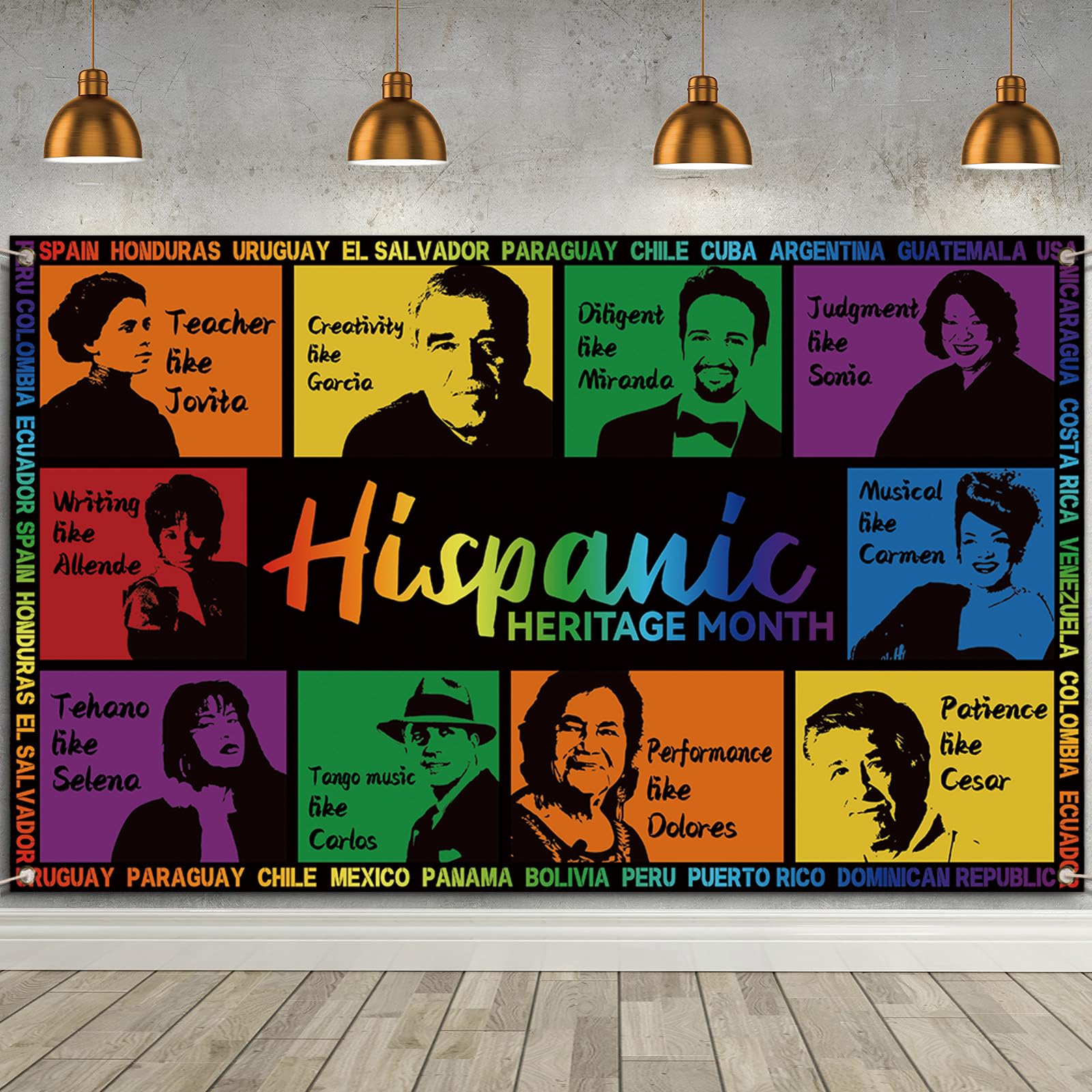 Photo 1 of Hispanic Heritage Month Photo Backdrop Latino Heritage Month Famous Poster National 22 Spanish Speaking Countries Latino Heritage Month Decorations and Supplies for School Classroom Office