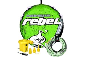 Airhead Rebel Towable Kit 1 Rider Tube with Rope and Pump, Kwik-Connect Tow, Double-Stitched Full Nylon Cover & Speed Safety Valve for Easy Inflating & Deflating