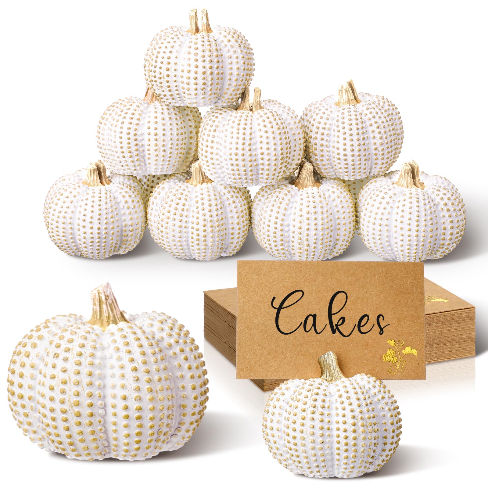 Photo 1 of Chunful 10 Set Mini White Pumpkin Place Card Holder Resin Fall Pumpkin Decoration Thanksgiving Table Card Holder Fall Themed Weddings Farmhouse Harvest Table Centerpiece