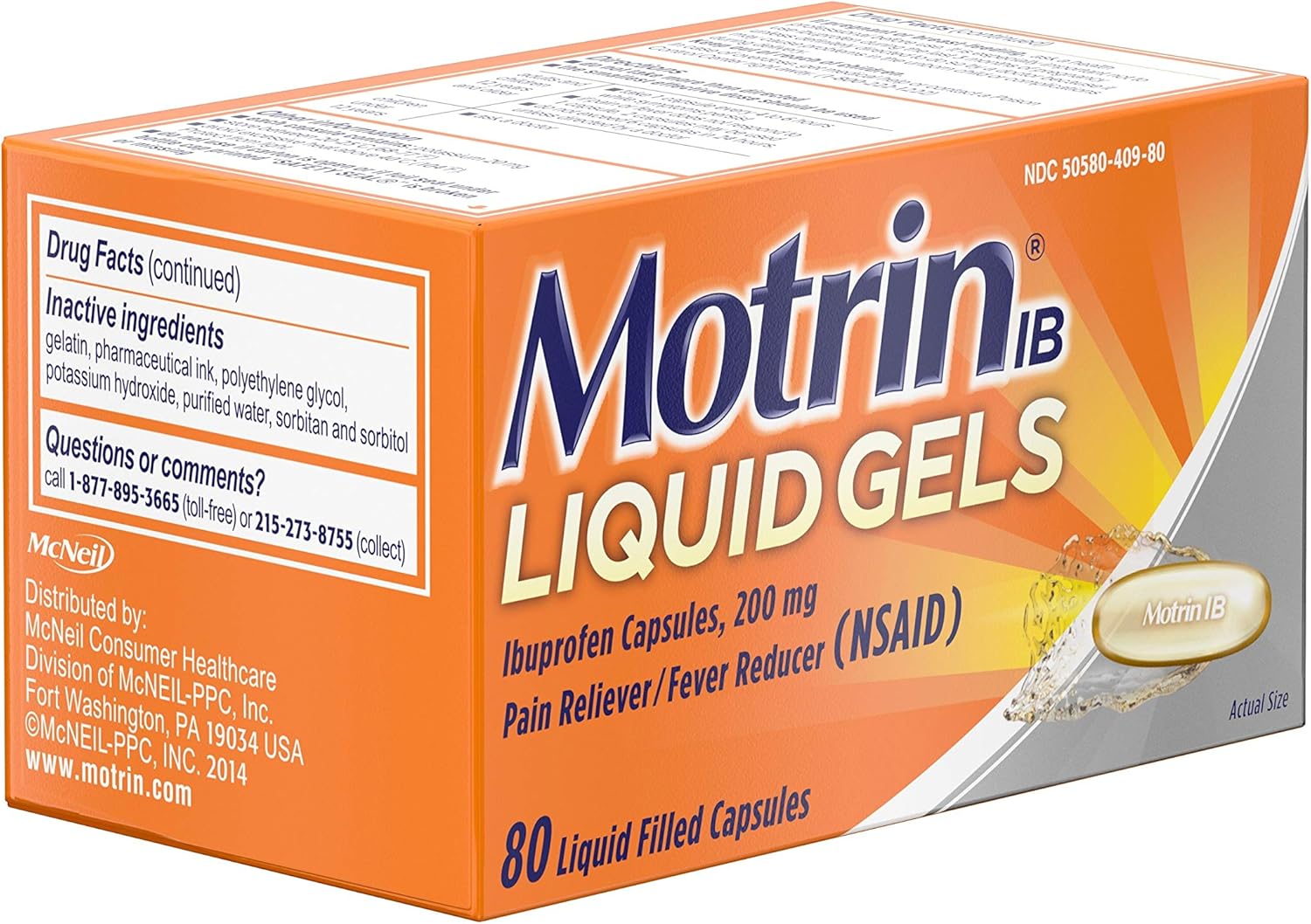Motrin IB Liquid Gels, Ibuprofen 200mg, Fever, Muscle Aches, Headache & Back Pain Relief, 80 ct.: Health & Personal Care
