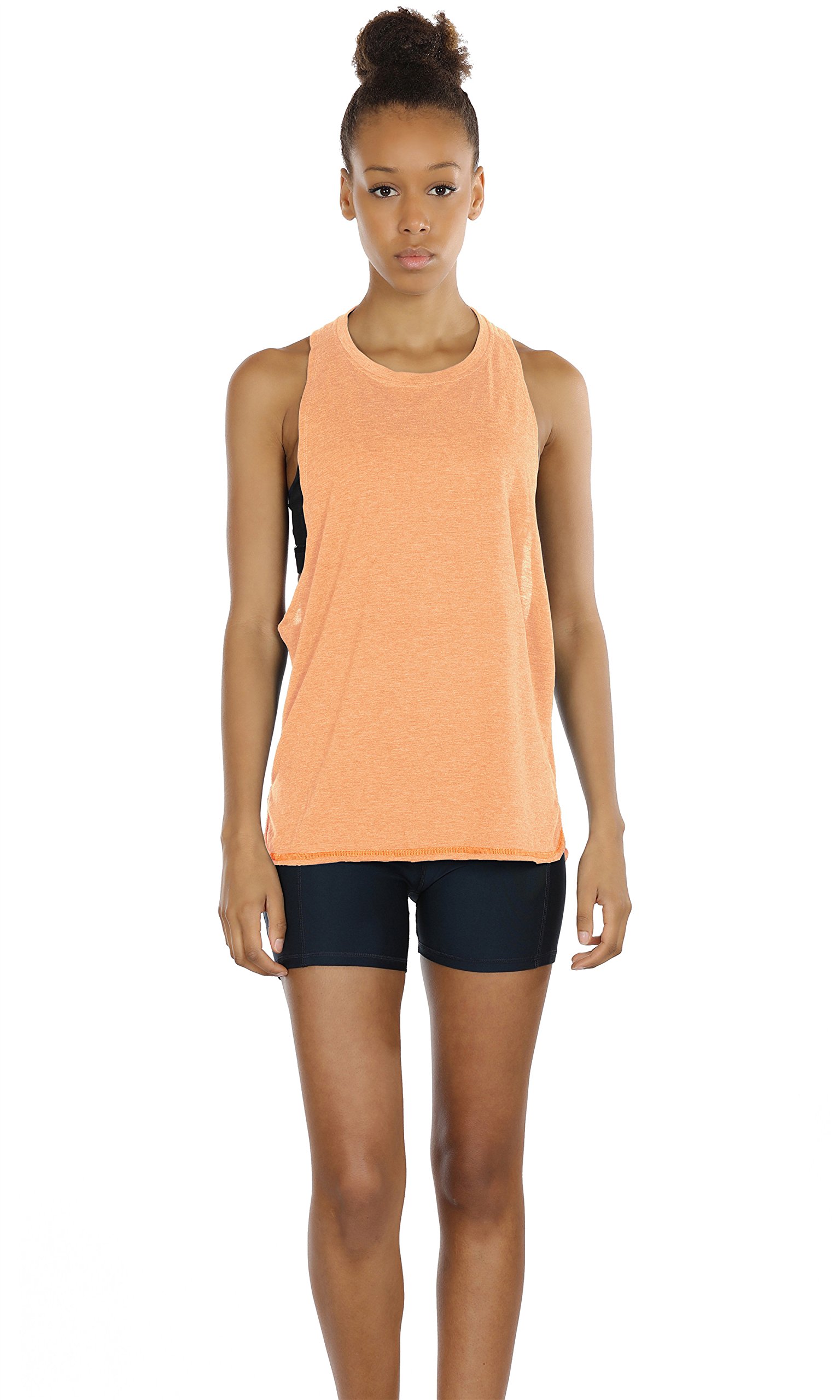 icyZone Yoga Tops Activewear Workout Clothes Sports Racerback Tank Tops for Women (XL, Pumpkin)