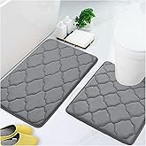 Memory Foam Bathroom Rugs Sets 2 Piece - 32x20 Bathmat + 24x20 U-Shaped Contour Rug - Luxury Flannel Washable Non Slip Bath Mat for Bathroom Tub Indoor Essentials Morocco Grey