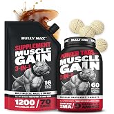 Bully Max 3-in-1 Liquid Dog Muscle Builder and Power Tabs (60 tabs) Bundle &ndash; High Protein Supplement &amp; Chewable Multivitamins for Muscle Growth, Energy &amp; Recovery in All Breeds, Puppies &amp; Adult Dogs