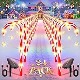 E-Kong 24 Pack Solar Candy Cane Lights Outdoor Christmas Decorations, 10 Modes, 12 Hours Bright Lighting Christmas Decorations Outdoor, Solar Pathway Lights Waterproof for Yard Patio Garden