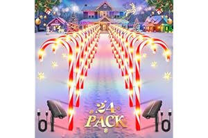E-Kong 24 Pack Solar Candy Cane Lights Outdoor Christmas Decorations, 10 Modes, 12 Hours Bright Lighting Christmas Decorations Outdoor, Solar Pathway Lights Waterproof for Yard Patio Garden