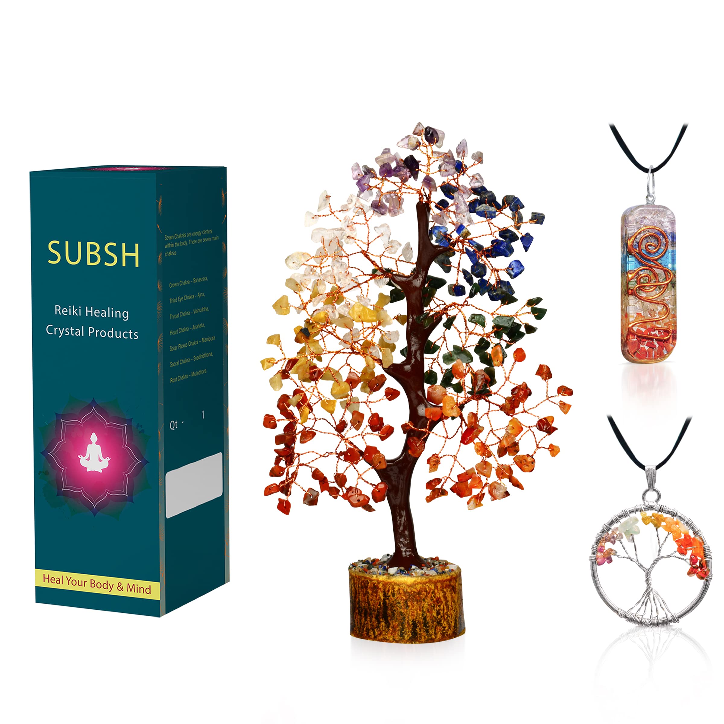 Chakra Crystal Tree - Meditation Accessories - Artificial Bonsai Tree - Healing Crystals - Ornaments for Living Room - Crystals for Beginners - Crystals and Gemstones - Crystal Tree