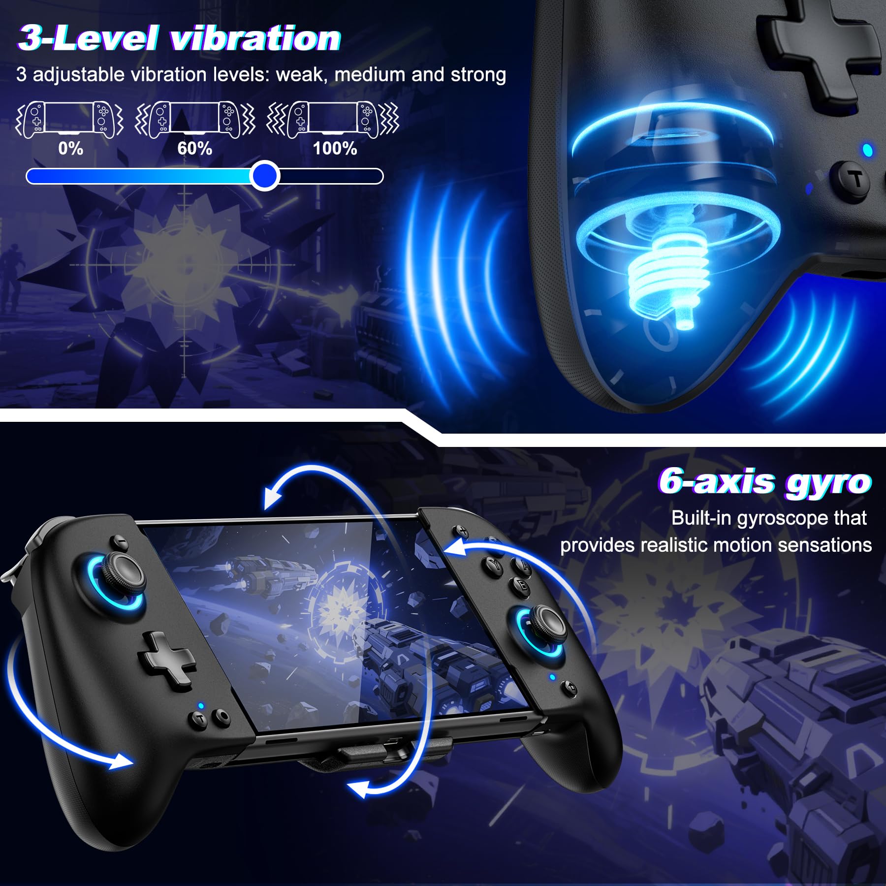 Gammeefy Switch Controllers Compatible with Nintendo Switch/Switch OLED, One-Piece Joypad Controller Replacement for Switch Pro Controller with 9 Lights Color, Christmas Gifts