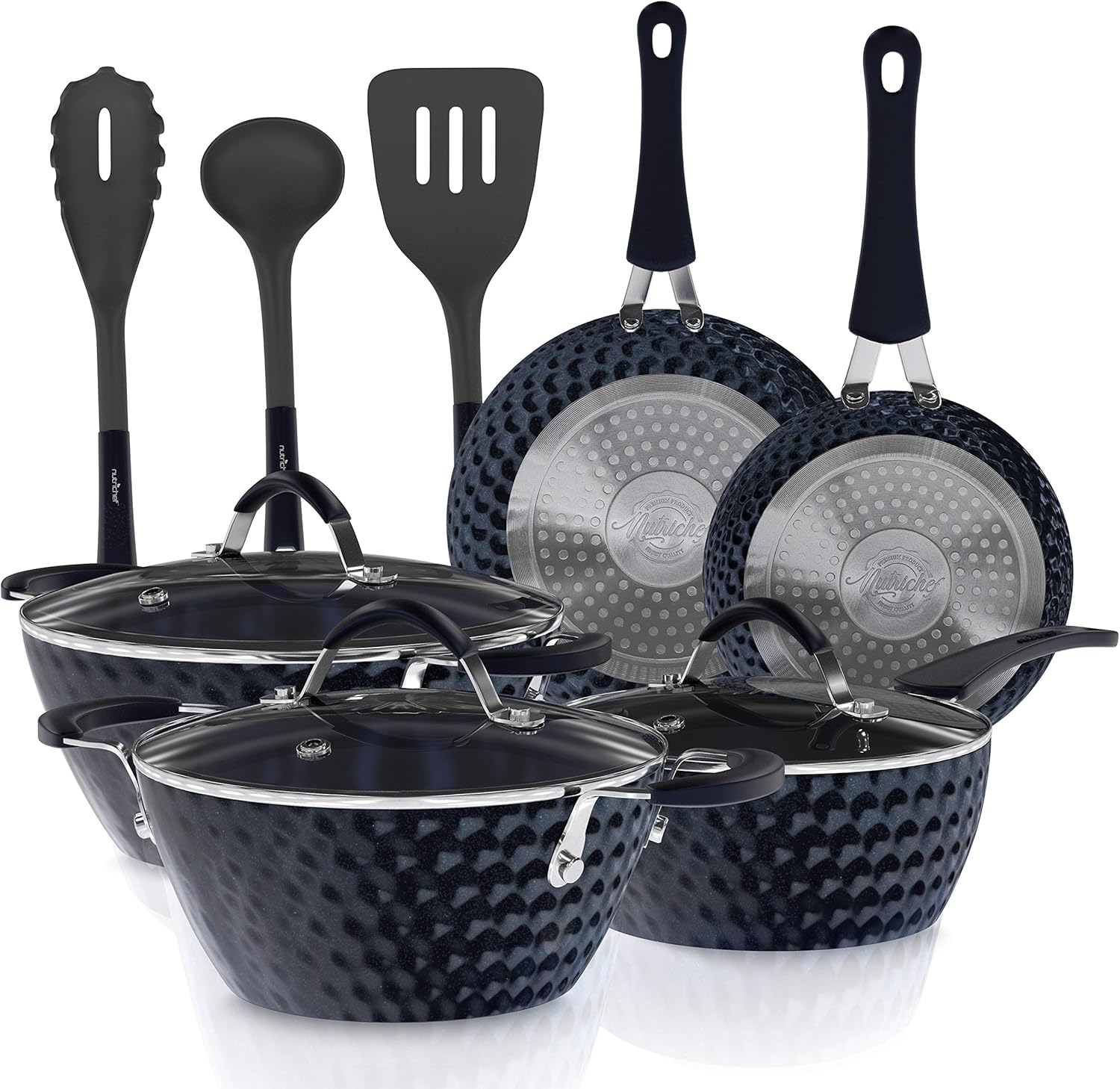 Nutrichef Nonstick Cookware Excilon Home Kitchen Ware Pots & Pan Set with Saucepan Frying Pans, Cooking Pots, Lids, Utensil PTFE/PFOA/PFOS free, 11 Pcs, Blue Diamond: Kitchen & Dining