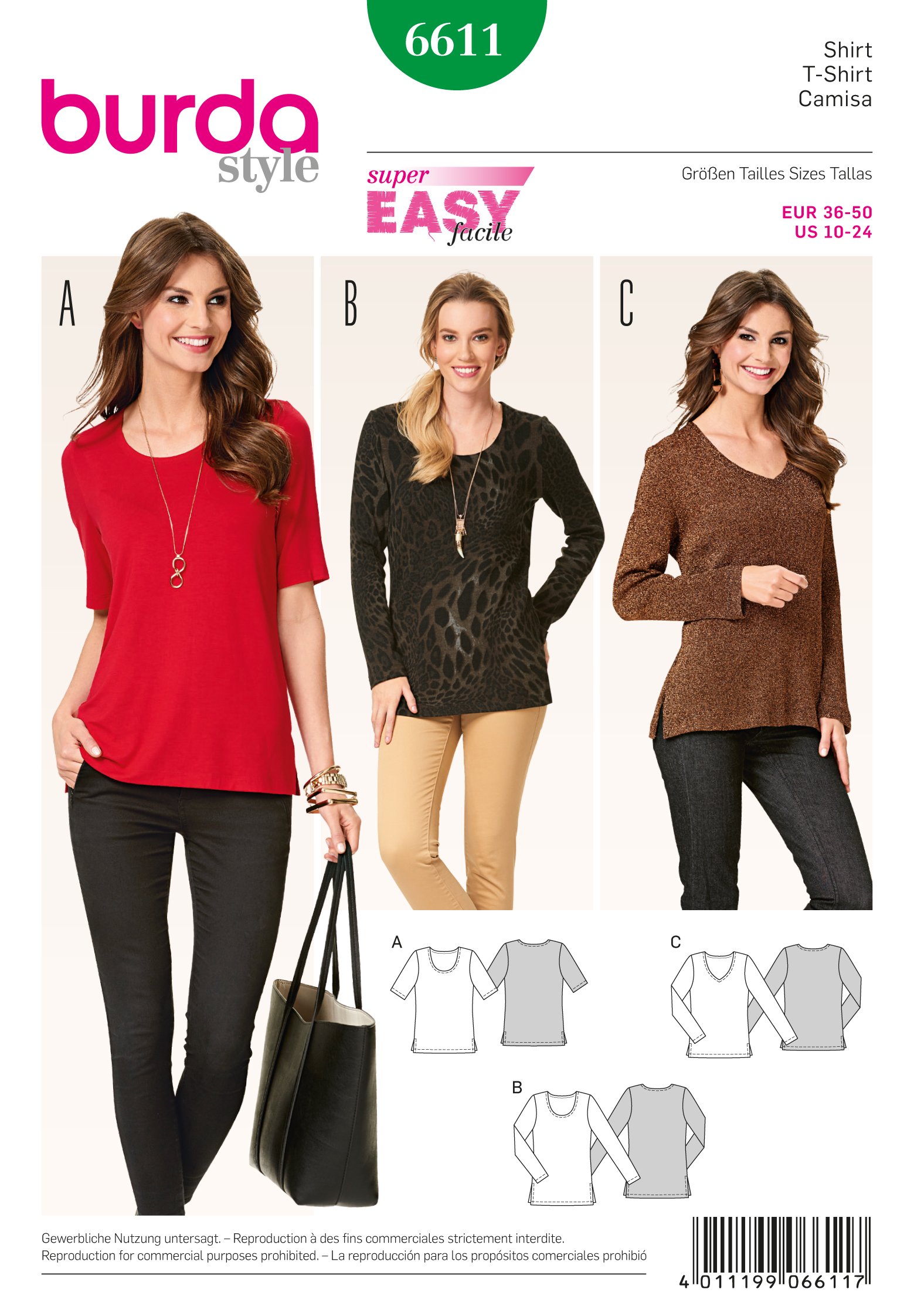 Burda Style Sewing Pattern B6611 Misses' Shirt