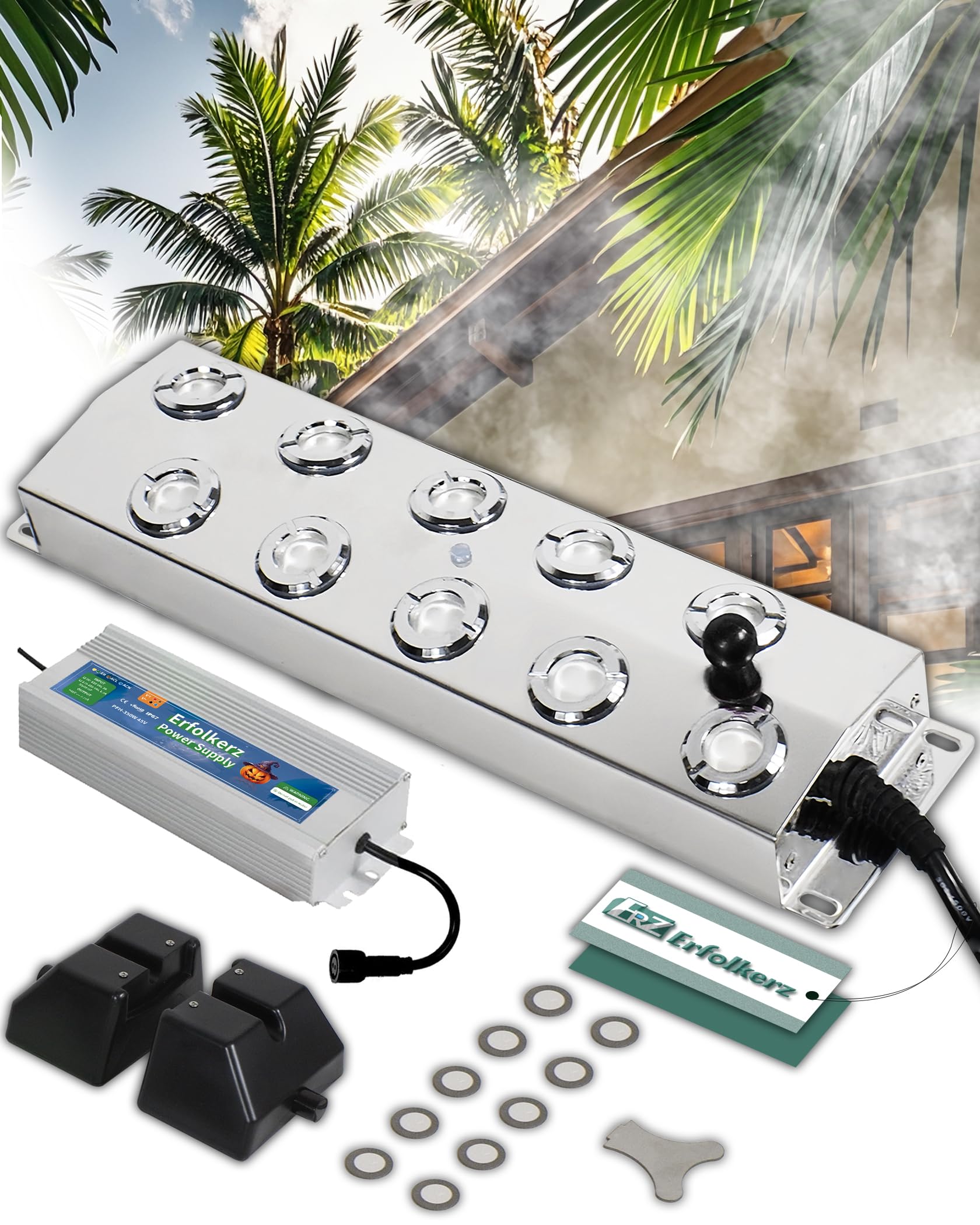 Photo 1 of Erfolkerz Mist Maker 10 Heads Ultrasonic Pond Fogger, Water Fogger Mist Maker, Fog Machine for Halloween,Outdoor,Pond,Greenhouse,Rockery,Lawn with Float/Power Supply/Discs