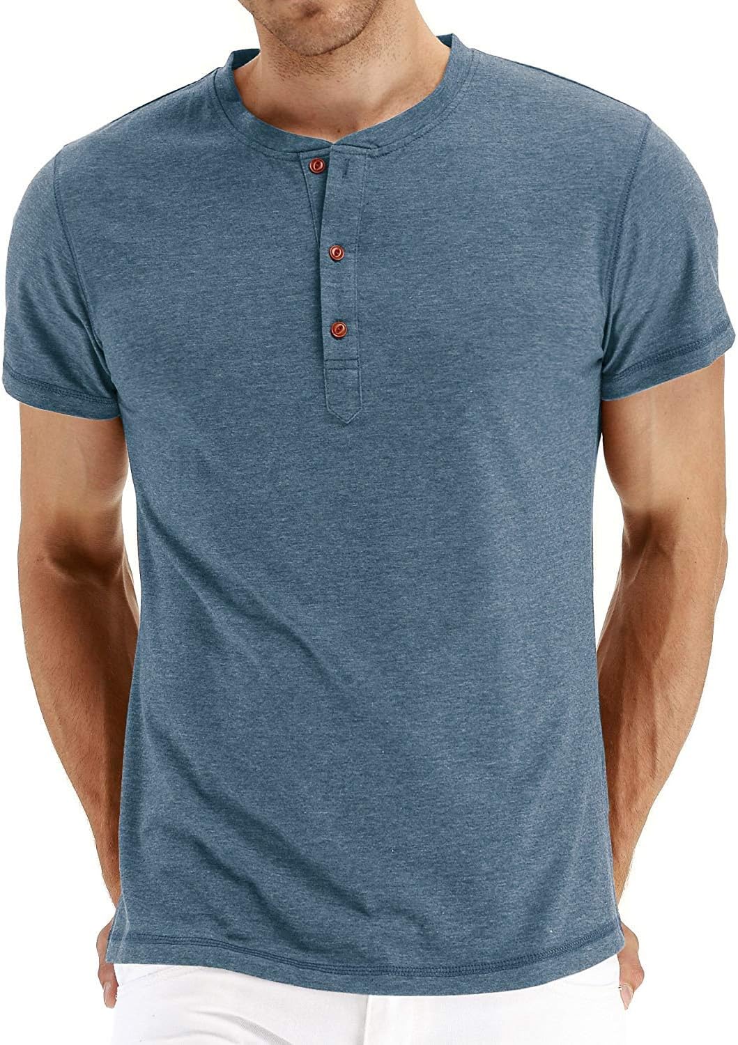 Men's Long Sleeve T Shirts/Casual Plain Short Sleeve Henley Tee Shirt Tops
