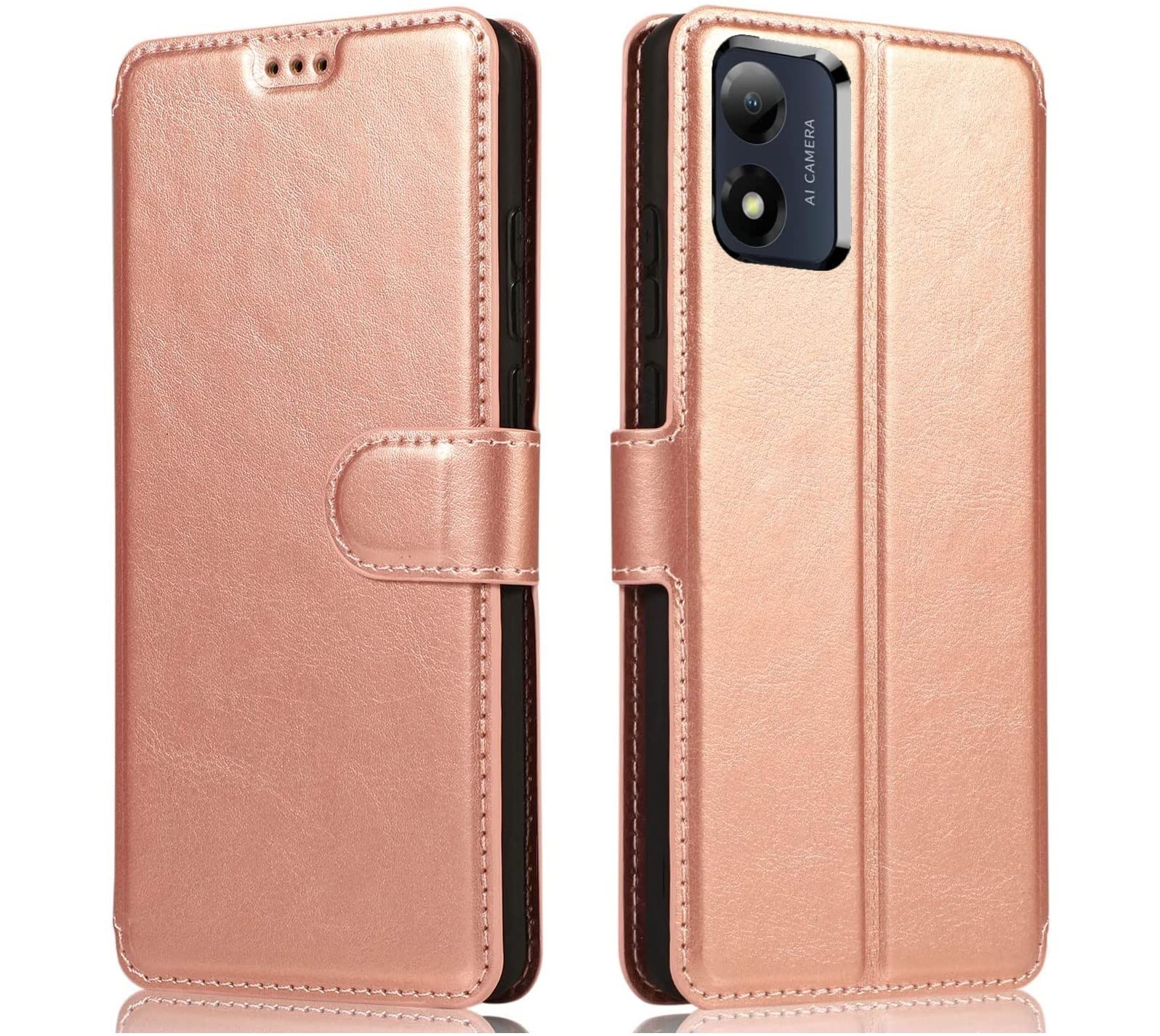 NWNK13 For Motorola Moto E13 Case Leather Wallet Book Flip Folio Stand View Phone Cover with Card Slots Kickstand for Motorola E13 (Rose Gold, Motorola Moto E13)