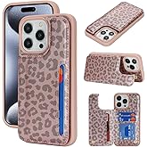 iCoverCase Compatible with iPhone 15 Pro Wallet Phone Case with Card Holder for Women Men, [RFID Blocking] Card Slots PU Leather Protective Wallet Case 6.1 Inch (Rose Gold Leopard)