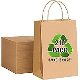 baxwel Paper Gift Bags Bulk of 5.9x3.15x8.25 210 Pcs, Brown Kraft Paper Bags with Handles for Small Business, Heavy Duty Bulk, for Birthday Party Favors, Shopping, Retail