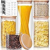 HomArtist Glass Jars with Bamboo Lids [Muti Size Set of 5], Glass Canisters with Airtight Lids, Glass Food Storage Containers for Pasta, Oats, Coffee, Flour, Sugar, Rice, Best for Kitchen & Pantry
