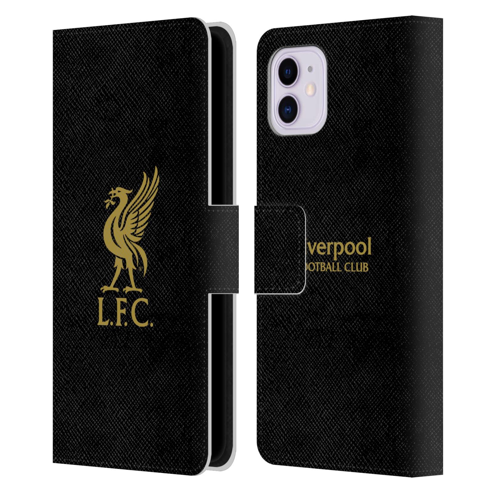 Head Case Designs Officially Licensed Liverpool Football Club Gold Logo On Black Liver Bird Leather Book Wallet Case Cover Compatible With Apple iPhone 11 โ image 1