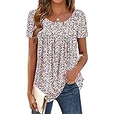 Zeagoo Women Tunic Tops Dressy Casual Summer Short Sleeve Shirts Floral Loose Fit Pleated Boho Top S-XXL