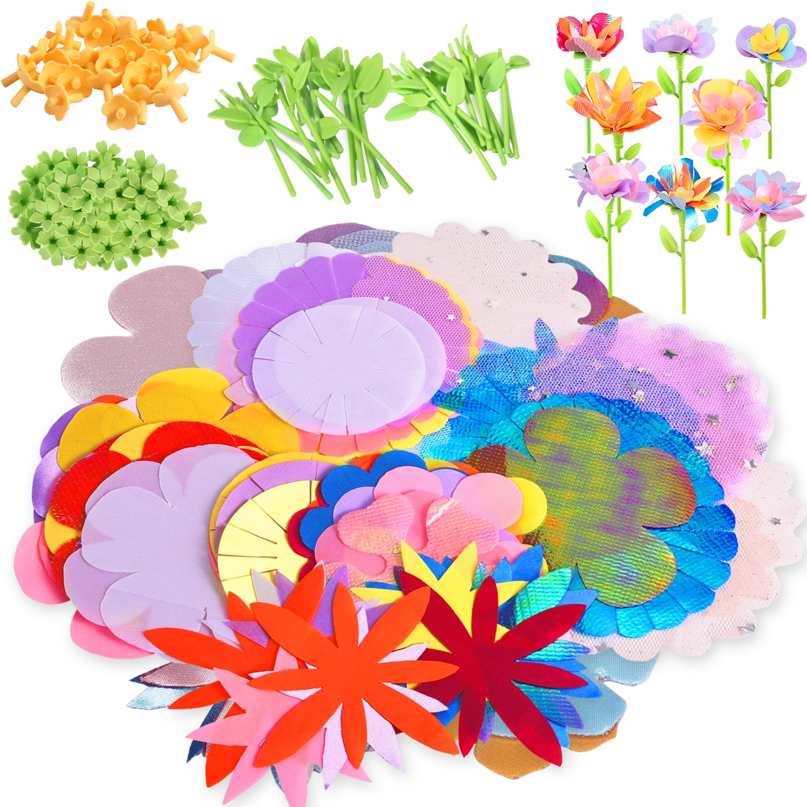 Crelloci DIY Flower Refill Kit – 174 PCS Flower Making Accessories for Girls, Includes Stems, Petals, Leaves & Bouquet Paper (Refill Kit) — image 1