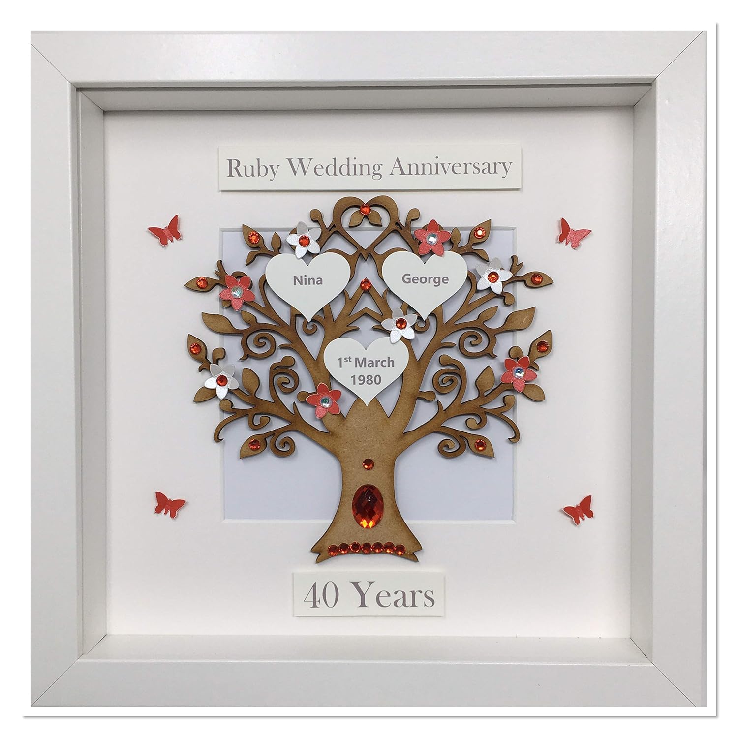 40 Years 40th Ruby Wedding Anniversary Family Tree Picture Frame Gift