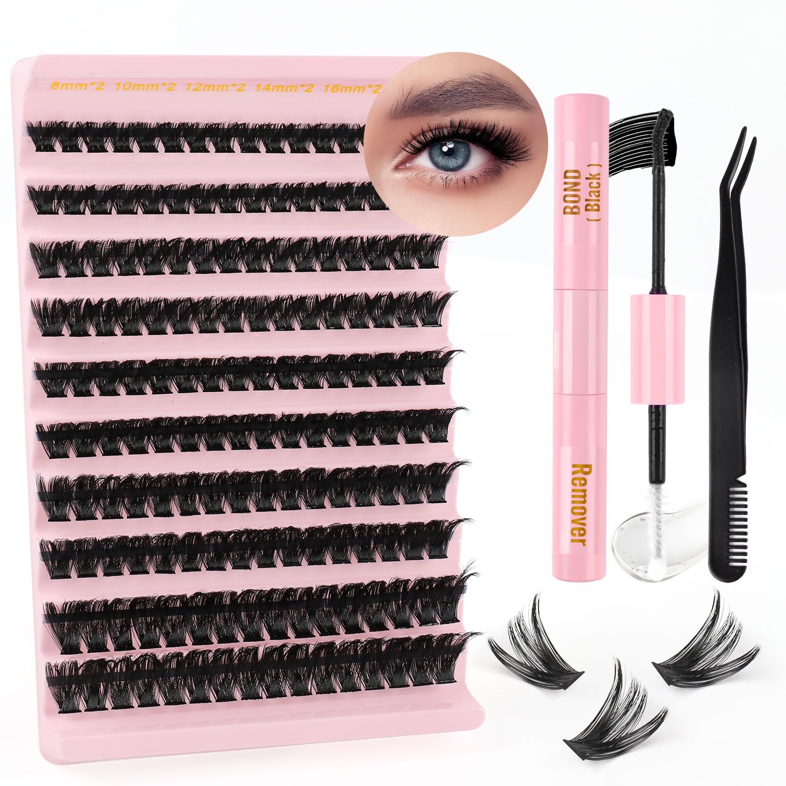 Sixstarhair Individual Eyelashes Kit 100D Diy Eyelashes Extensions at Home Mix 8-16mm Thick Dramatic Lash Clusters with Tweezers and Lash Bond and Remover Cluster Lashes Kit Volume Lash Extensions — image 1