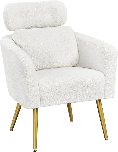 Yaheetech Tub Chair Boucle Armchair with Adjustable Headrest White