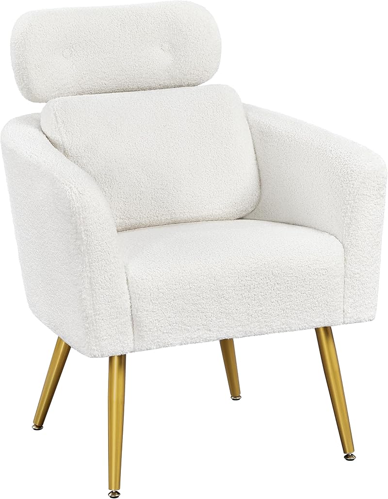 Yaheetech Tub Chair Boucle Armchair with Adjustable Headrest White