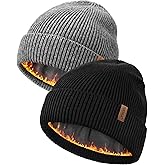 FURTALK Winter Hats for Men Women Fleece Lined Beanie Warm Knitted Outdoor Skull Cap 2 pcs