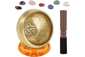 DIDIBIRDI 3.14In Tibetan Singing Bowl Set 7 Chakra Crystal Stones Handmade in Nepal for Meditation,Mindfulness and Relaxations