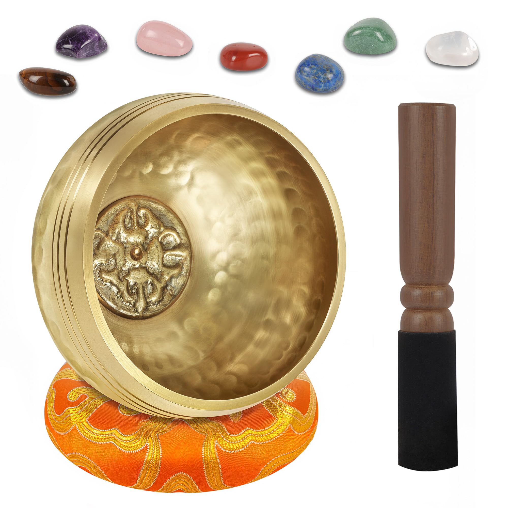 DiDiBirDi 3.14In Tibetan Singing Bowl Set 7 Chakra Crystal Stones Handmade in Nepal for Meditation,Mindfulness and Relaxations