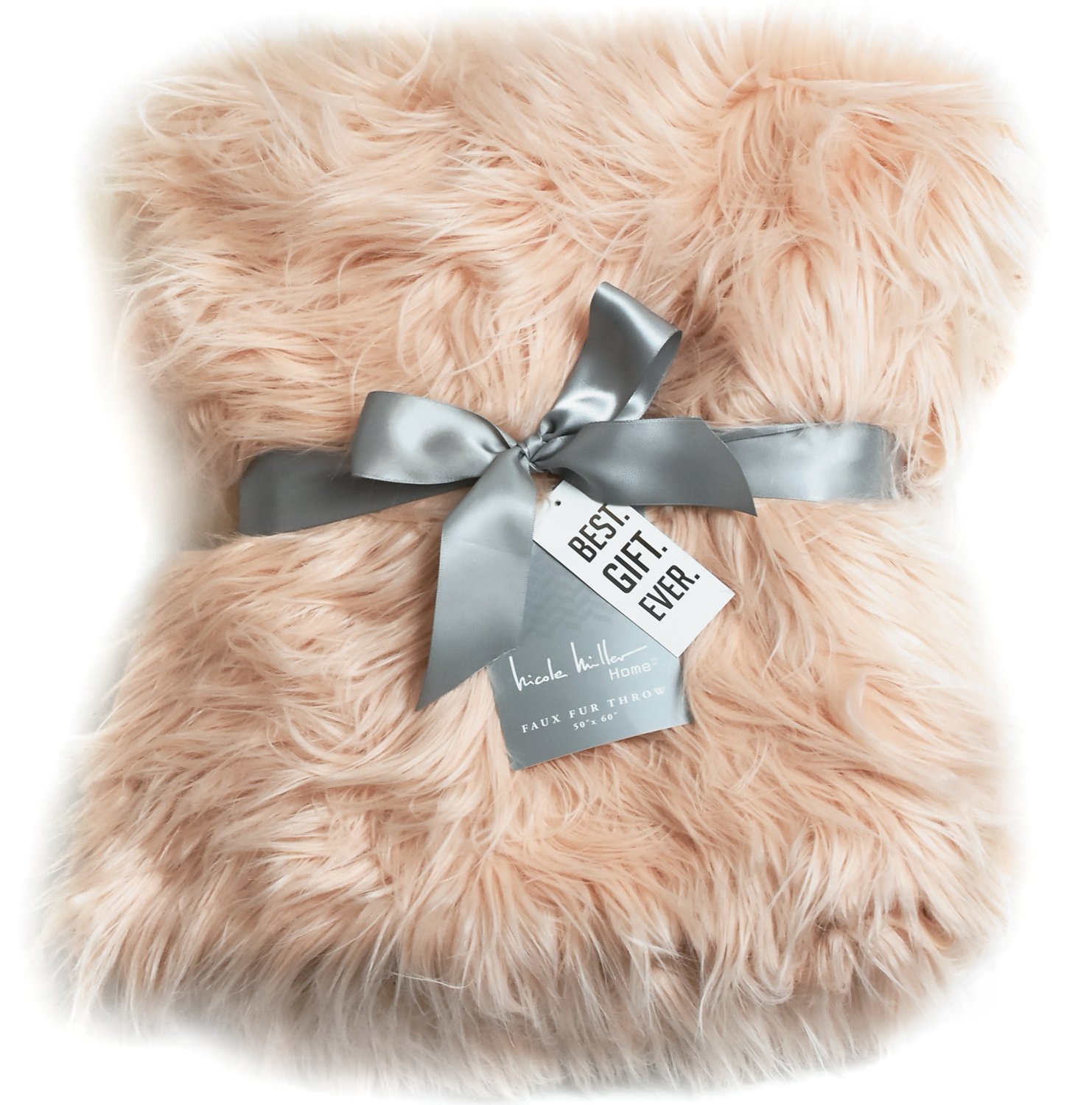 Nicole Miller Blush Rose Gold Luxury Mongolian Lamb Wool Faux Fur