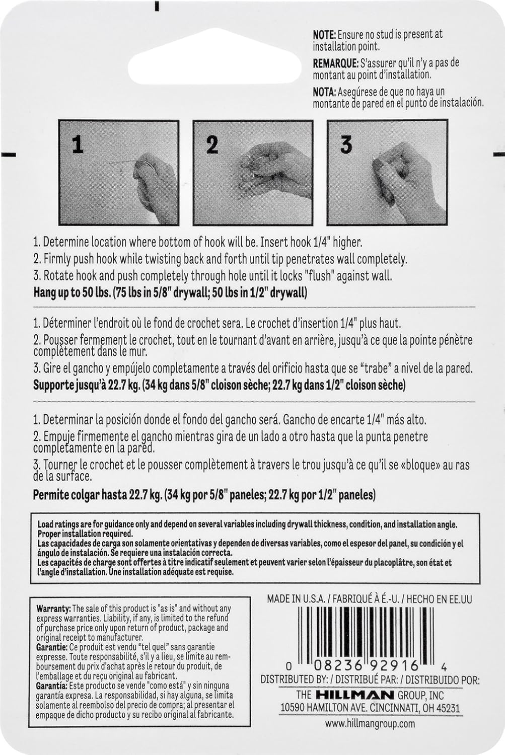 Hillman Gorilla Hooks Picture Hanger 50 Lbs 2 Pieces Zinc Amazon Com