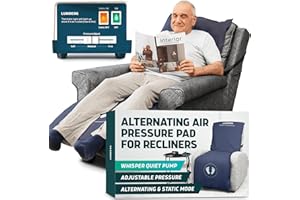 Lunderg Alternating Air Pressure Pad for Recliner Chair - Pressure Relief Cushion Topper for Recliner - Bed Sore Prevention - Medical Grade Mattress Pad, Cover & Quiet Pump - Home or Hospital (Blue)
