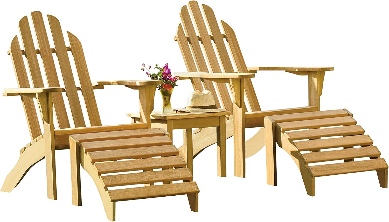 Amazon Com Oxford Garden 5 Piece Adirondack Shorea Chat Set Natural Garden Outdoor