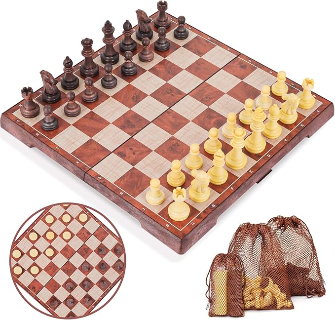 Peradix Chess Set Magnetic Draughts Game 2 In 1 Foldable Chess Board With Storage Bag Chess Board For Family Gift Travel Amazon De Spielzeug