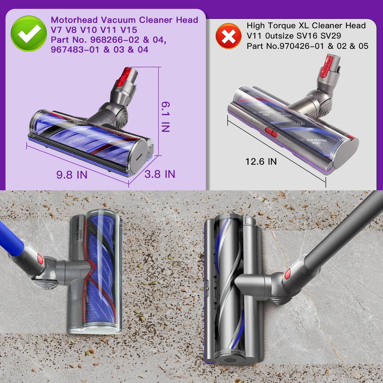 Lemige V8 V11 Vacuum Head Replacement for Dyson V7 V8 V11 V15 Animal V10 Cyclone Cordless Vacuum Cleaner, Upgrade Quick Release Motor-Head Brush Roller