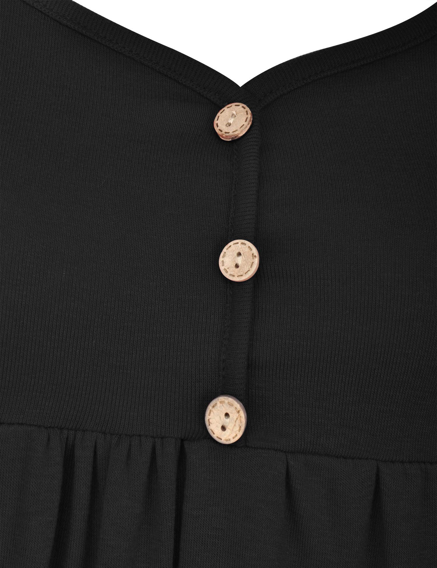 Fresca Women\'s Elegant Henley V-Neck Button up Tunic Stretchy Curved Hem Swing Ruffle Blouses Ruched Casual T-Shirts Blouse Black Medium