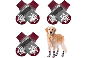 BEAUTYZOO Christmas Winter Anti-Slip Dog Socks with Grips Traction Control for Small Medium Large Dogs, Non Skid Indoor Double Side Pet Paw Protector for Hardwood Floor Wear, Snowflake