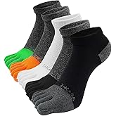 CaiDieNu Toe Socks for Men: Five Finger Cotton Athletic Crew Socks No Show Breathable Running Ankle Socks 5 Pairs Size 8-12