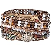 JR.DM Boho Beaded Bracelets for Women - Handmade Adjustable Crystal Natural Stone Bead Wrap Bracelets, Bohemian Jewelry Braided for Unique Birthday Gifts