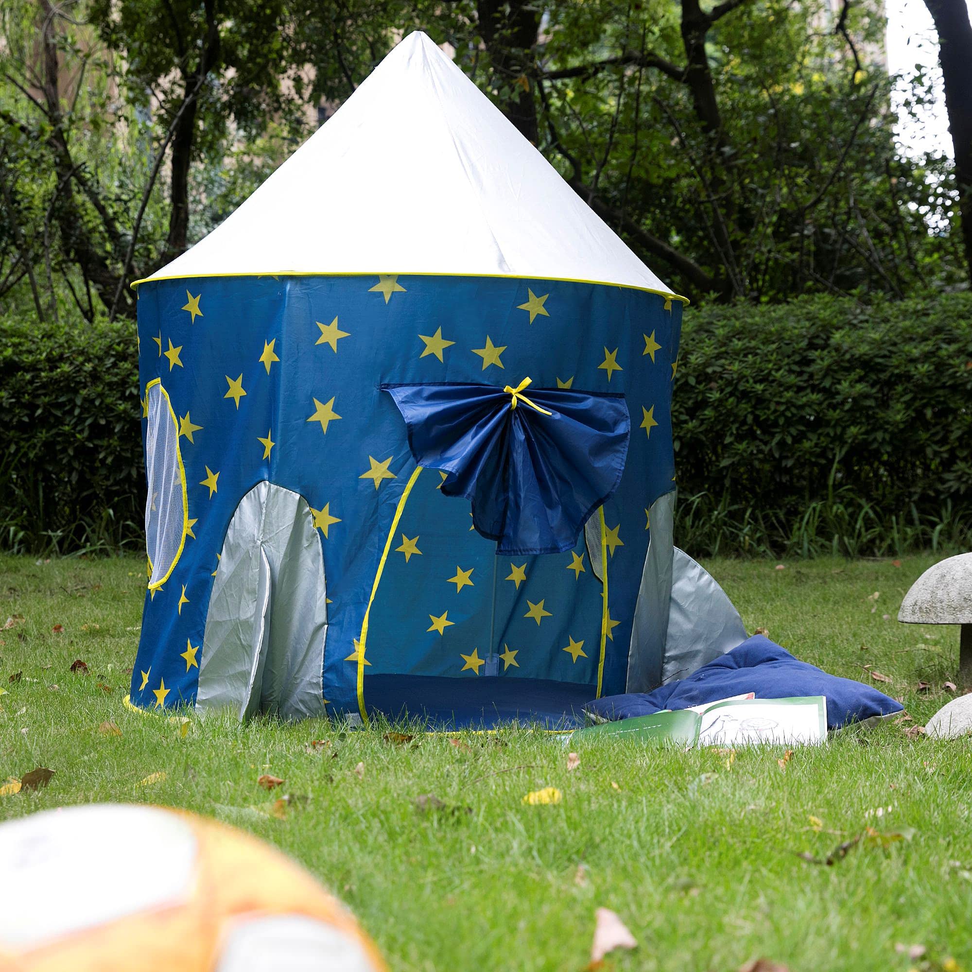 Rocket Ship Play Tent for Boys Foldable Pop Up Tents for Indoor/Outdoor 3/4/5/6/7/8/9 Year Old Kids Toys