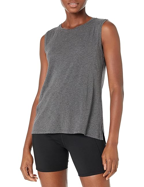 Amazon Essentials Women's Soft Cotton Relaxed-Fit Yoga Tank Top (Available in Plus Size), Dark Grey Heather, X-Large