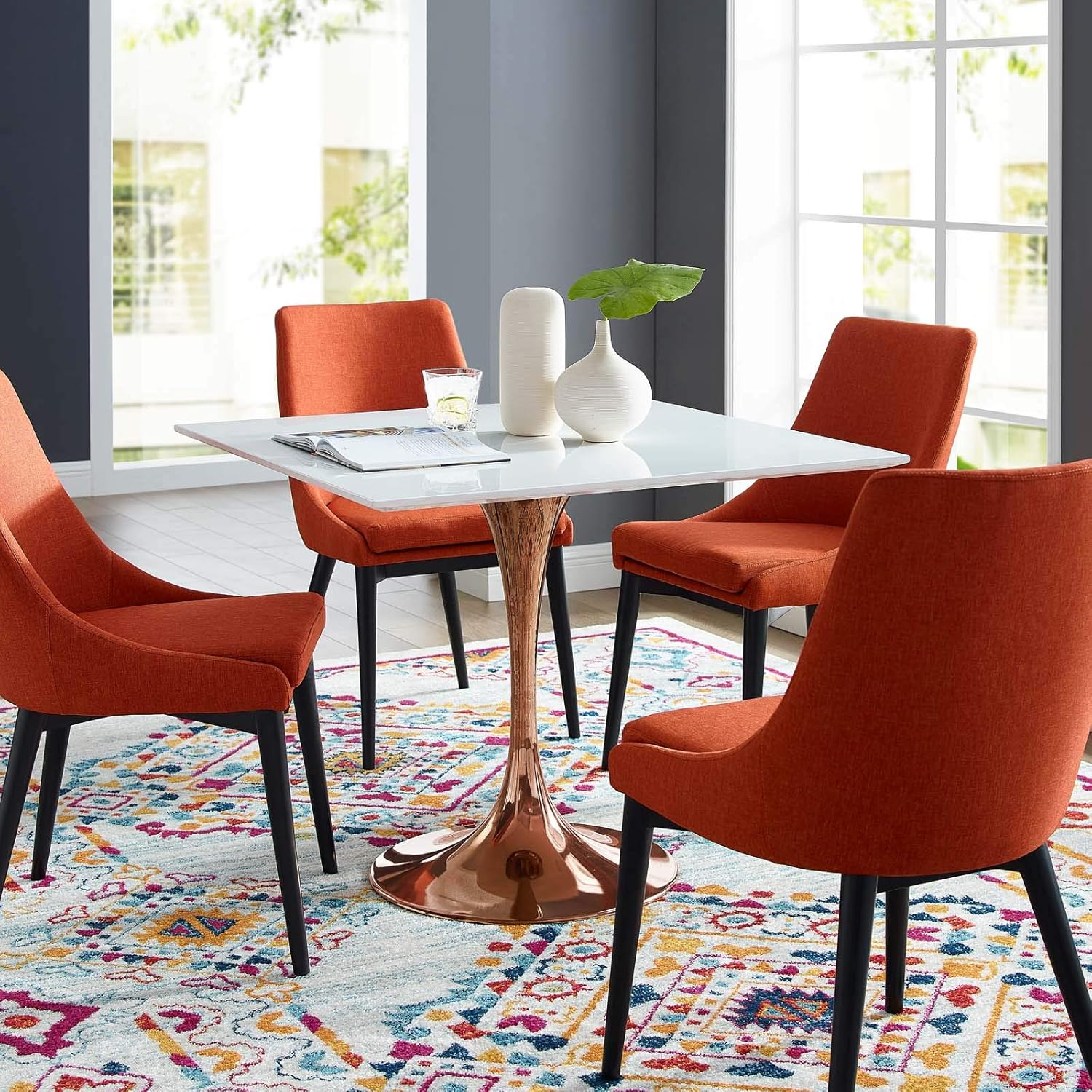 Best square pedestal table dining white glass